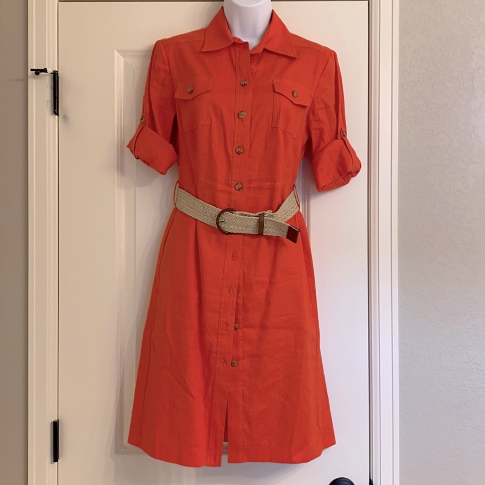 Button front linen dress